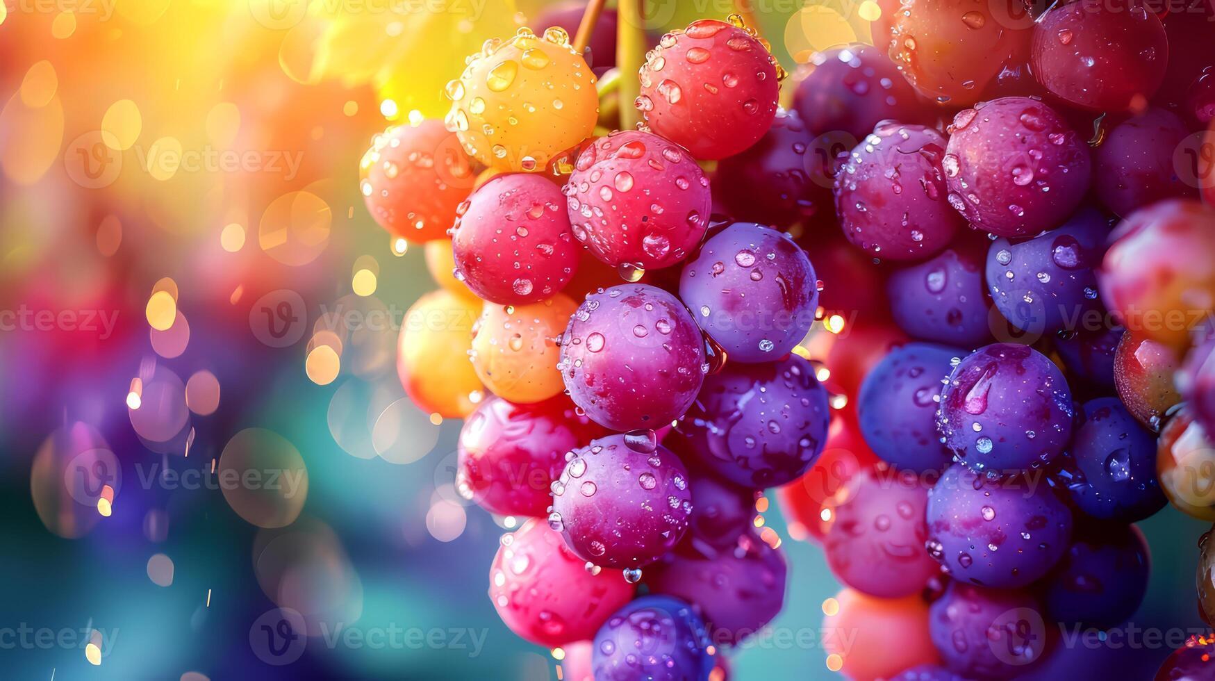 Grapes with water drops on bokeh background, close up photo