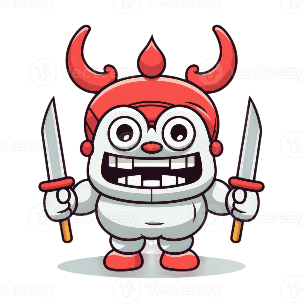 cartoon demon with two swords on his back png