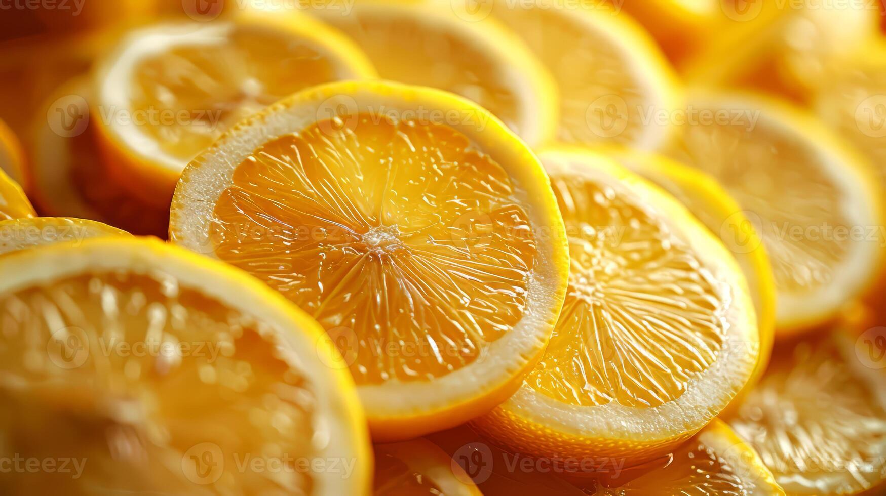 Slices of fresh lemon as background, closeup. Citrus fruit photo