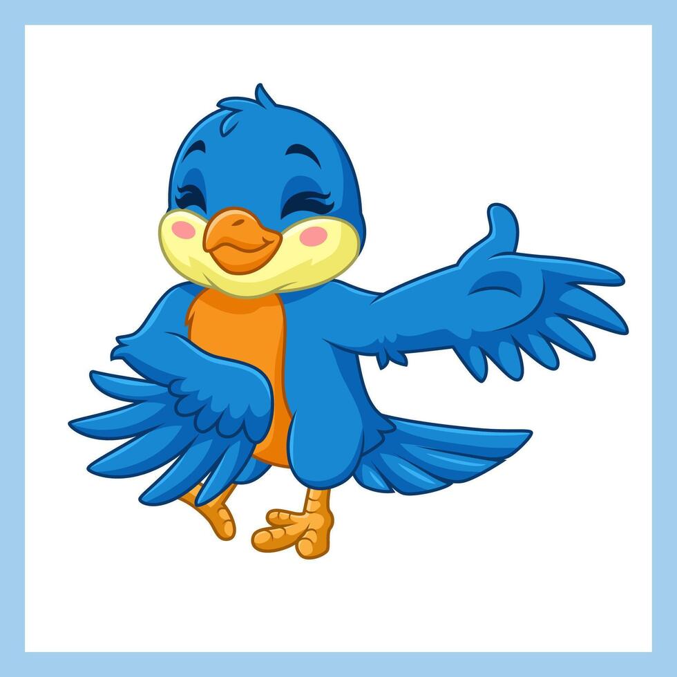 Cartoon happy bird flying presenting on white background vector