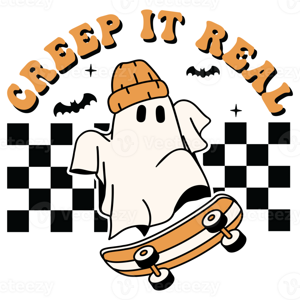 Creep it real Ghost on a skateboard Retro Happy Halloween Fall Spooky Season png