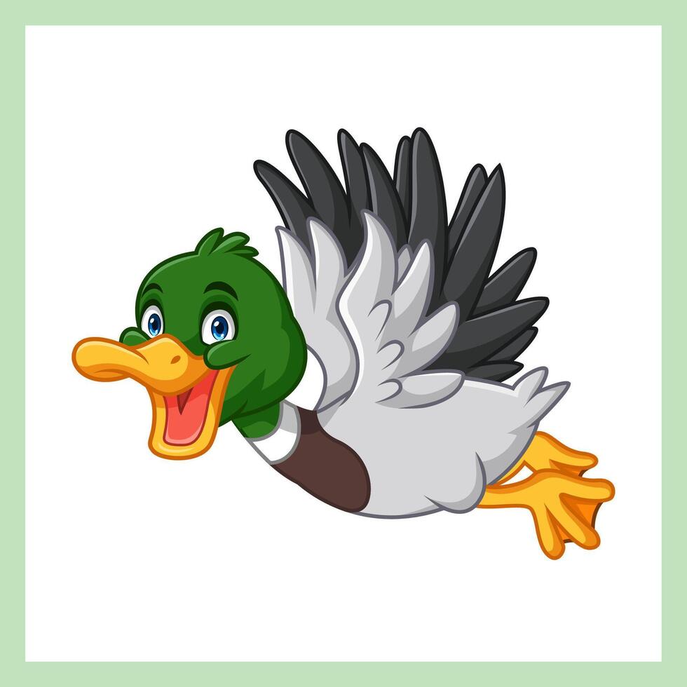 Cute duck cartoon flying on white background vector