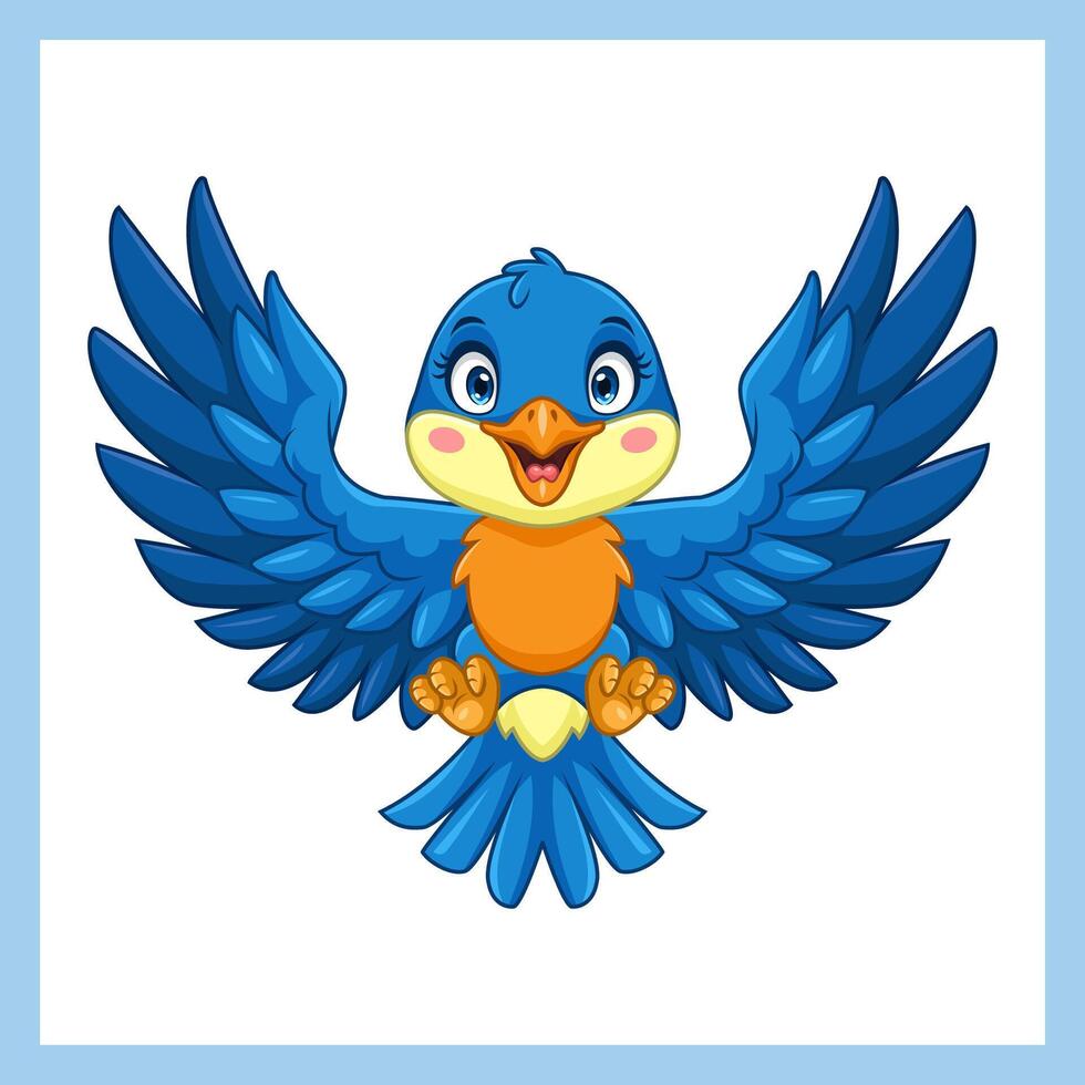 Cartoon blue bird flying on white background vector