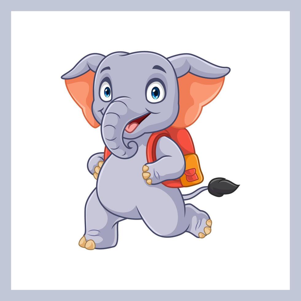 Cartoon funny elephant carrying bag vector