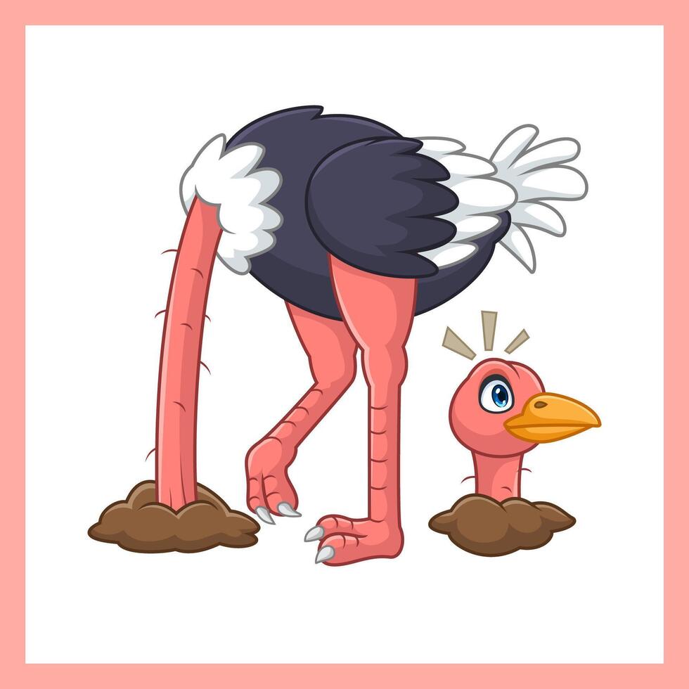 Ostrich hiding its head in the hole vector
