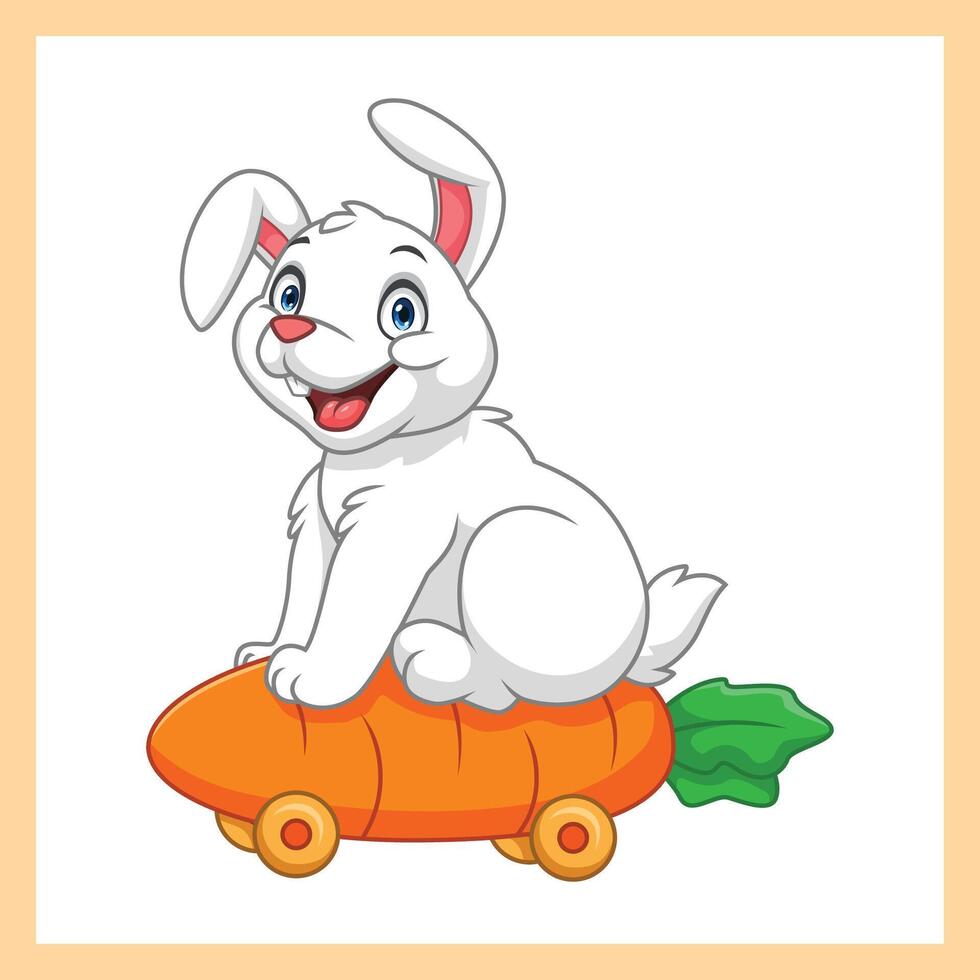 Cartoon white rabbit riding a carrot that has been turned into a car vector