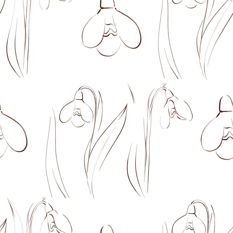 Seamless background with snowdrops. Sketch. Freehand drawing. Vintage style Spring vector