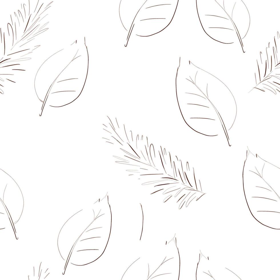 Seamless background with leaves and fir branches. Sketch. Freehand drawing. Vintage style. Forest. Forest pattern. vector