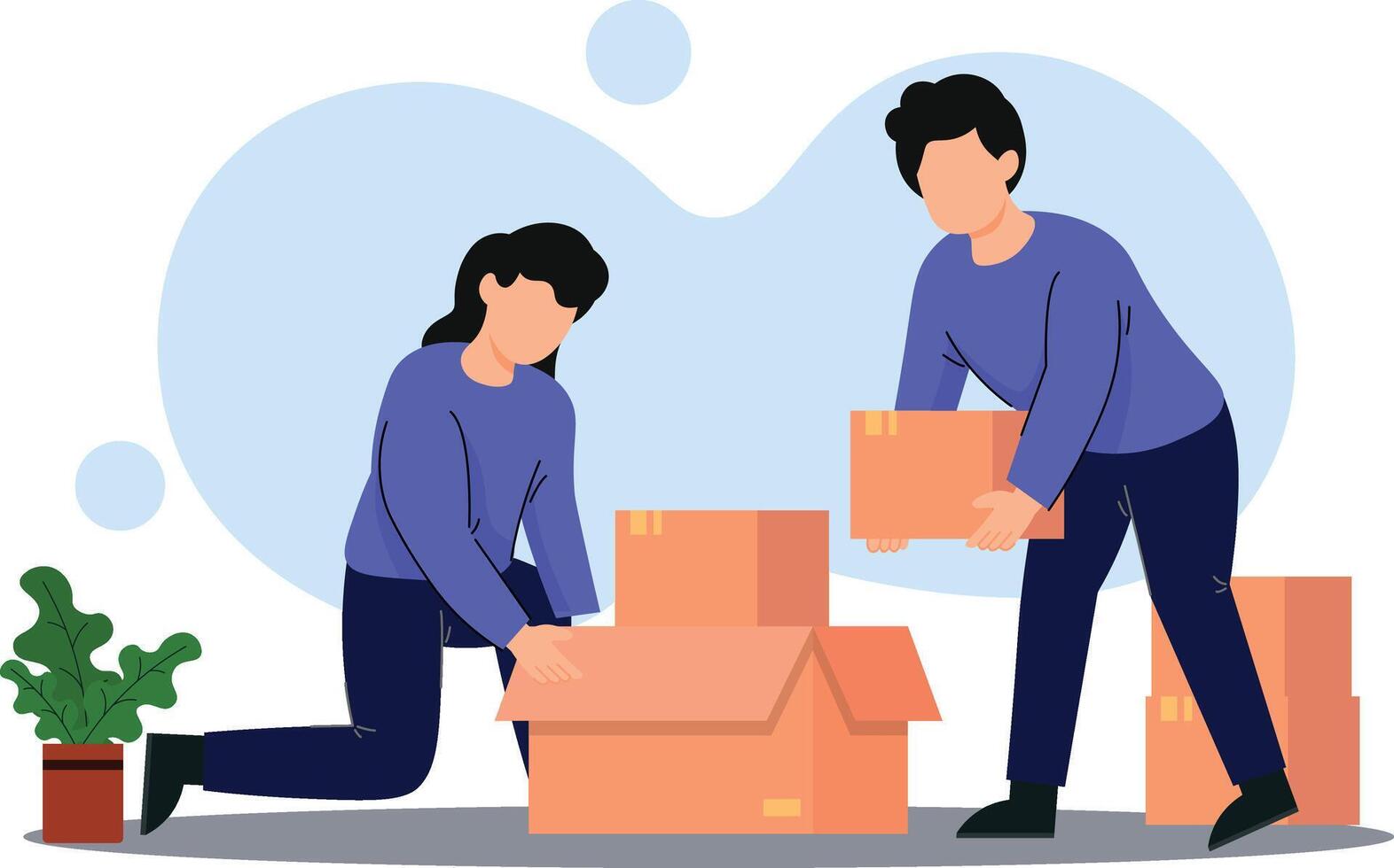 a man and woman doing teamwork for packaging with simple flat design concept vector