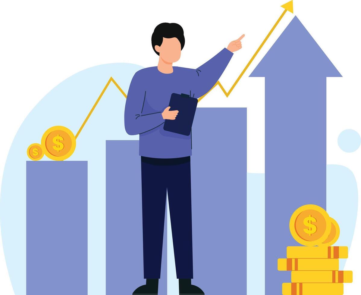 a man presenting about business growth in the meeting vector