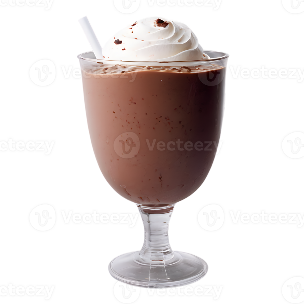 A glass of chocolate milkshake with whipped cream isolated on transparent background png