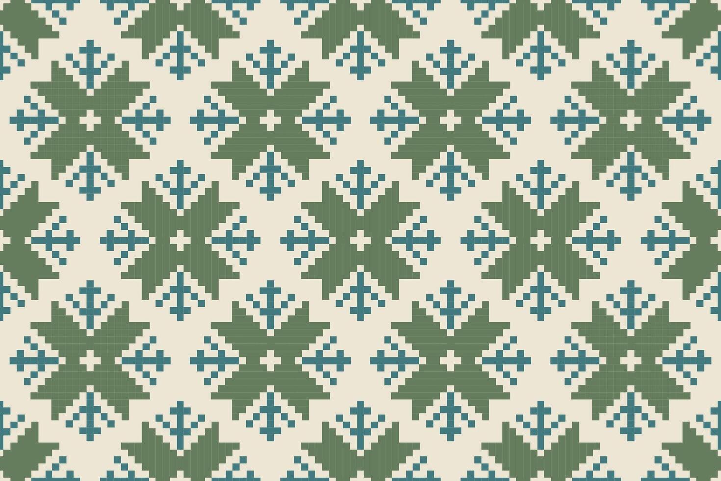 Pixel Art Traditional Ethnic Floral Pattern, Seamless Geometric Design for Textiles, Fabrics vector