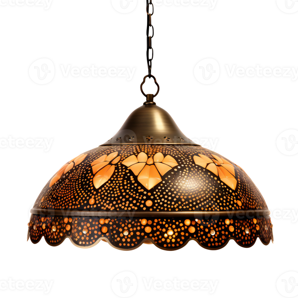 Copper pendant lamp with butterfly motifs, isolated on transparent png