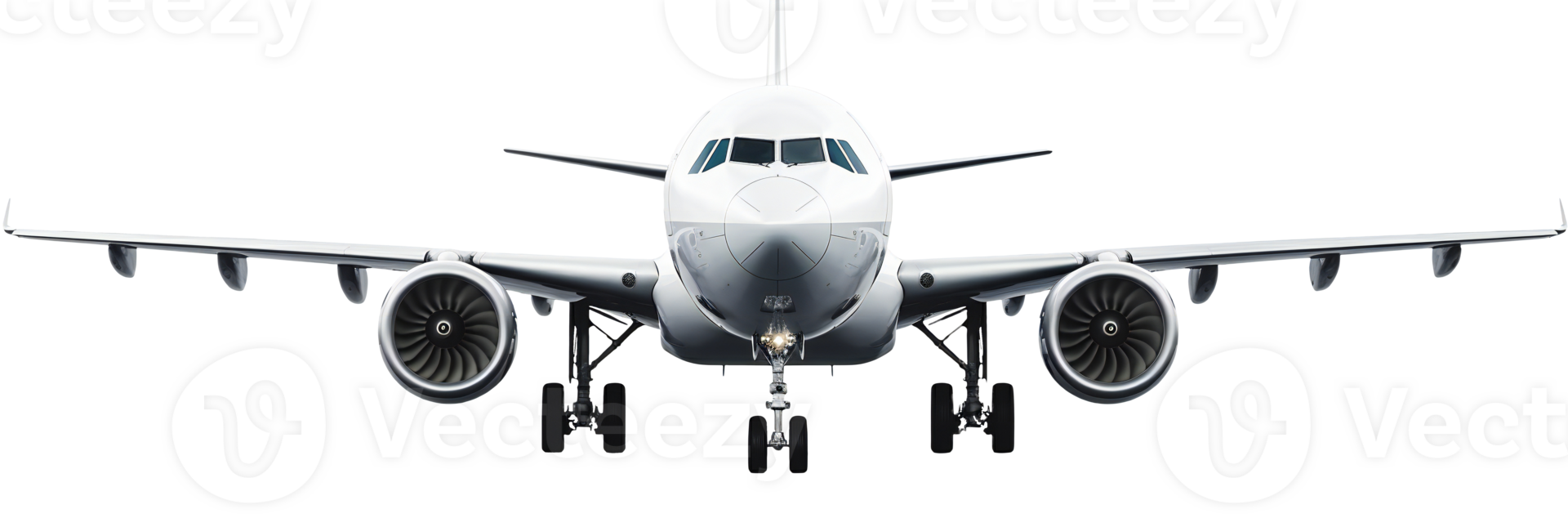 Front view of a commercial airplane on transparent background png