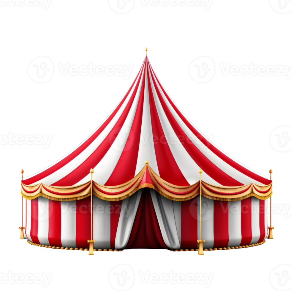 Red and white striped circus tent, isolated on transparent png