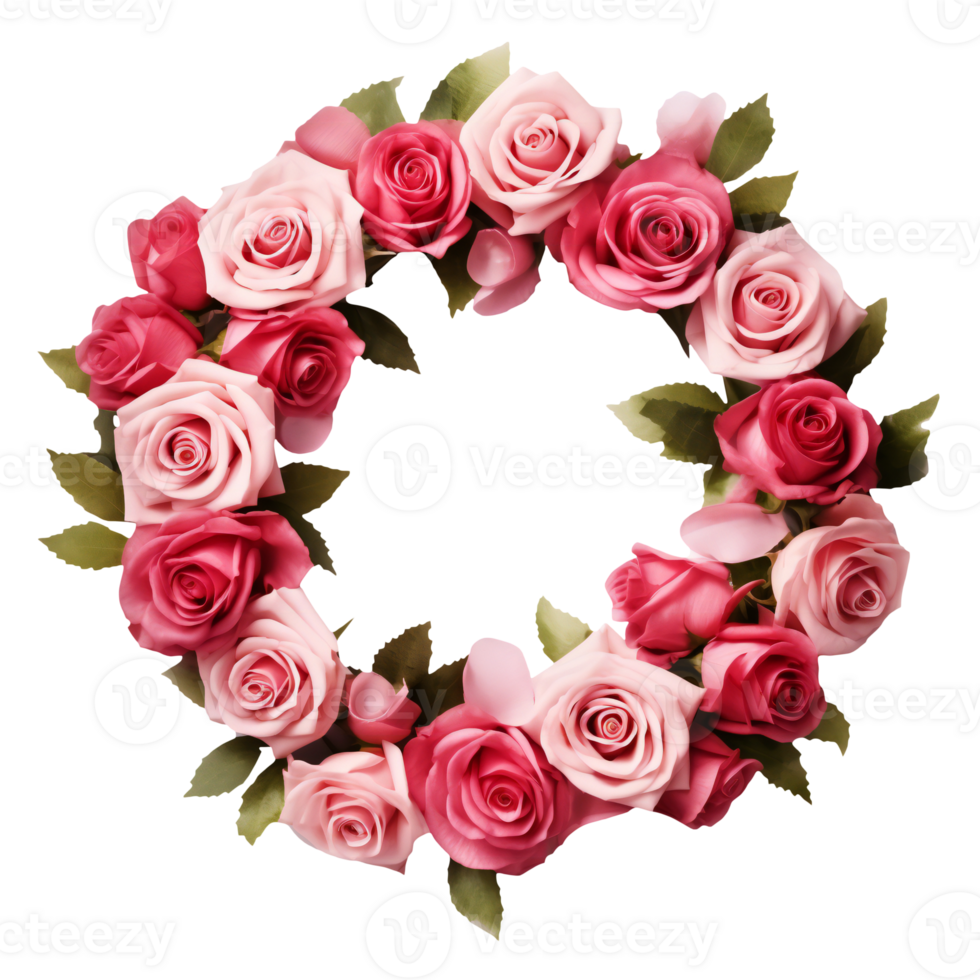 red and pink roses wreath isolated. roses wreath isolated on transparent png