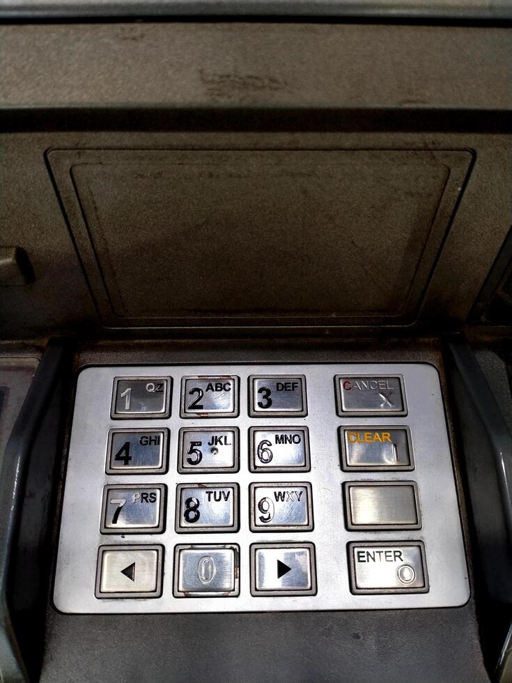 Rusty and weathered grunge electronic touch button numbered buttons of a Cash Withdrawal machine photo