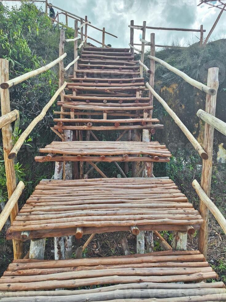 a simple ladder made of wooden branches that is neatly and uniquely made. photo