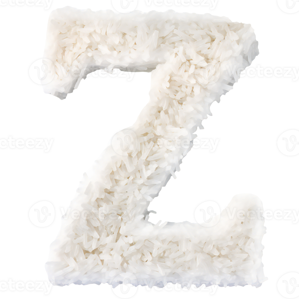 English letter Z whose texture is like piles of white crystalline. letter Z isolated on transparent png