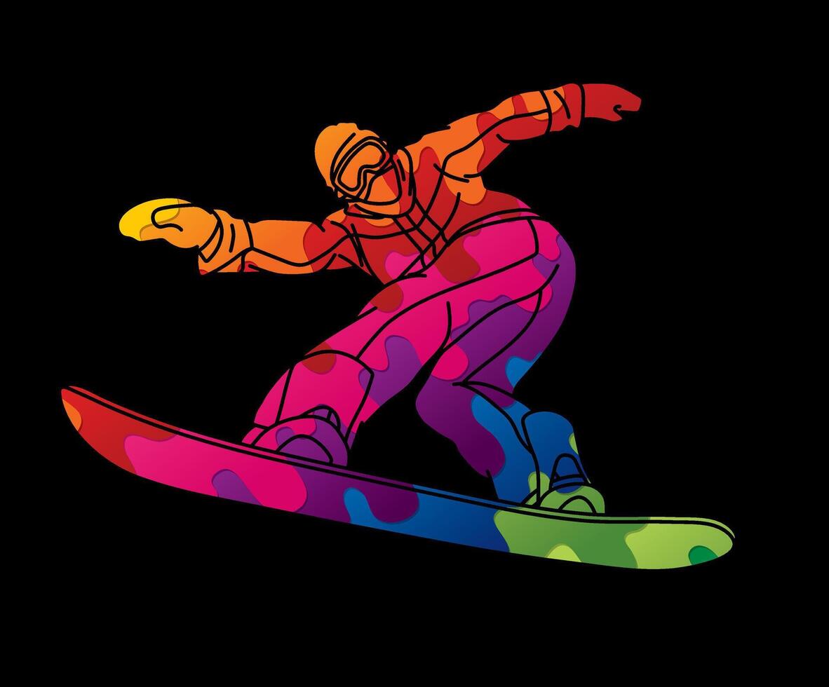 Graffiti Extreme Sport Snowboard Player Action Snowboarder Pose Cartoon Graphic vector
