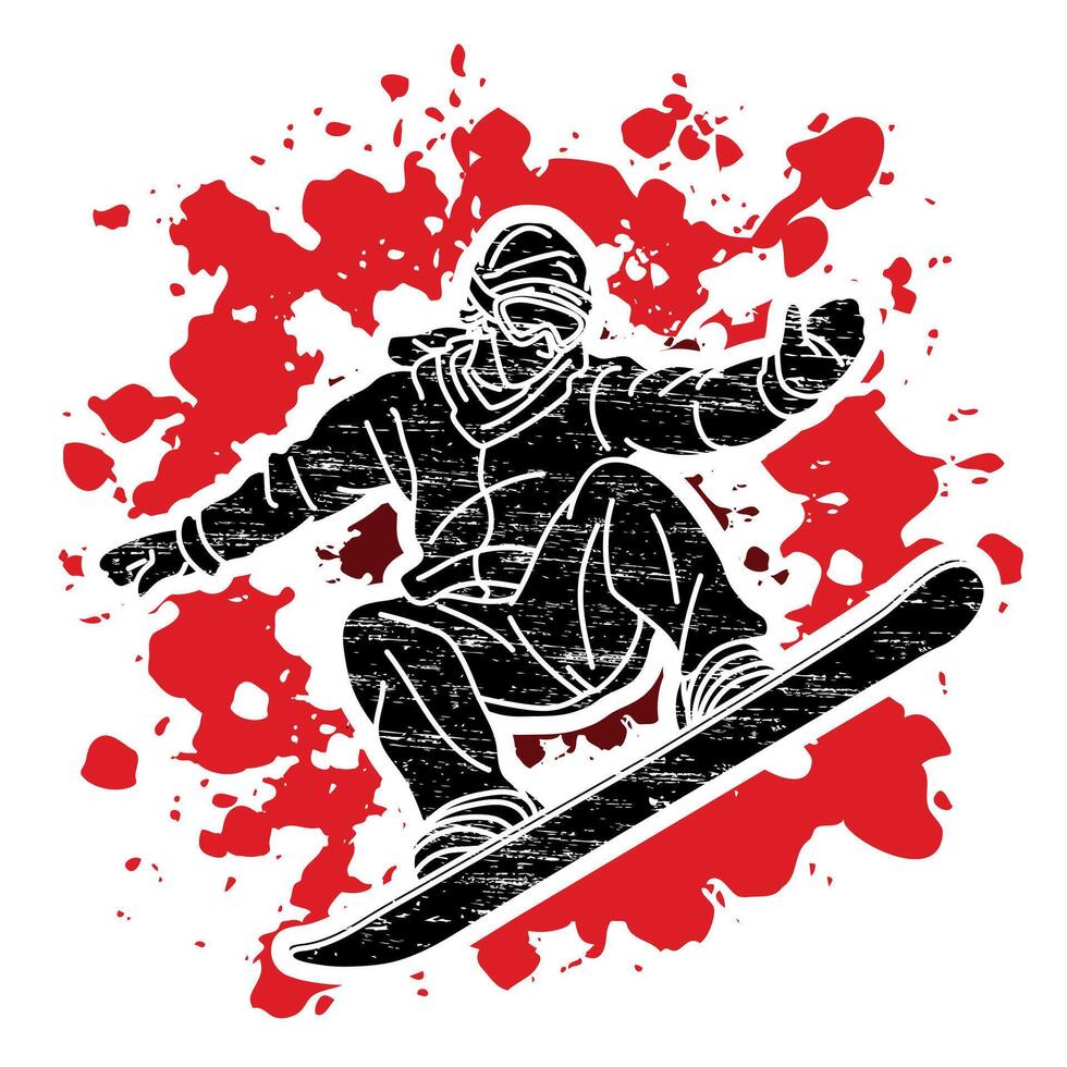Snowboard Player Action Snowboarder Pose Cartoon Graphic vector