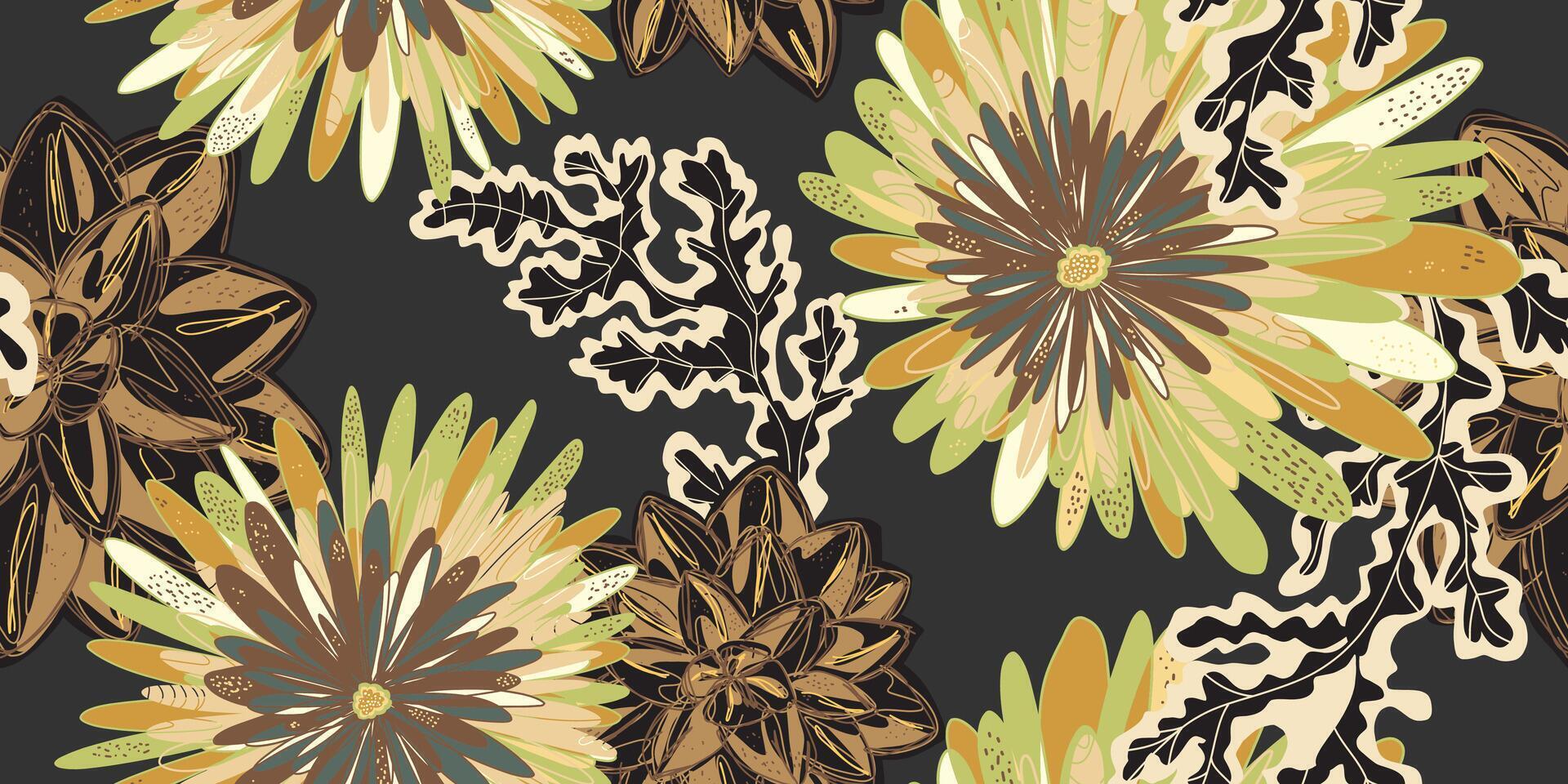 a floral pattern in brown, green and tan colors vector