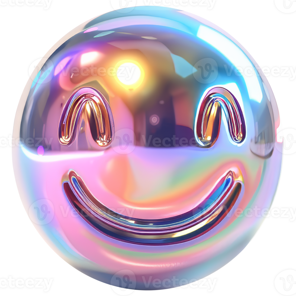 3D iridescent material emoji smile isolated png