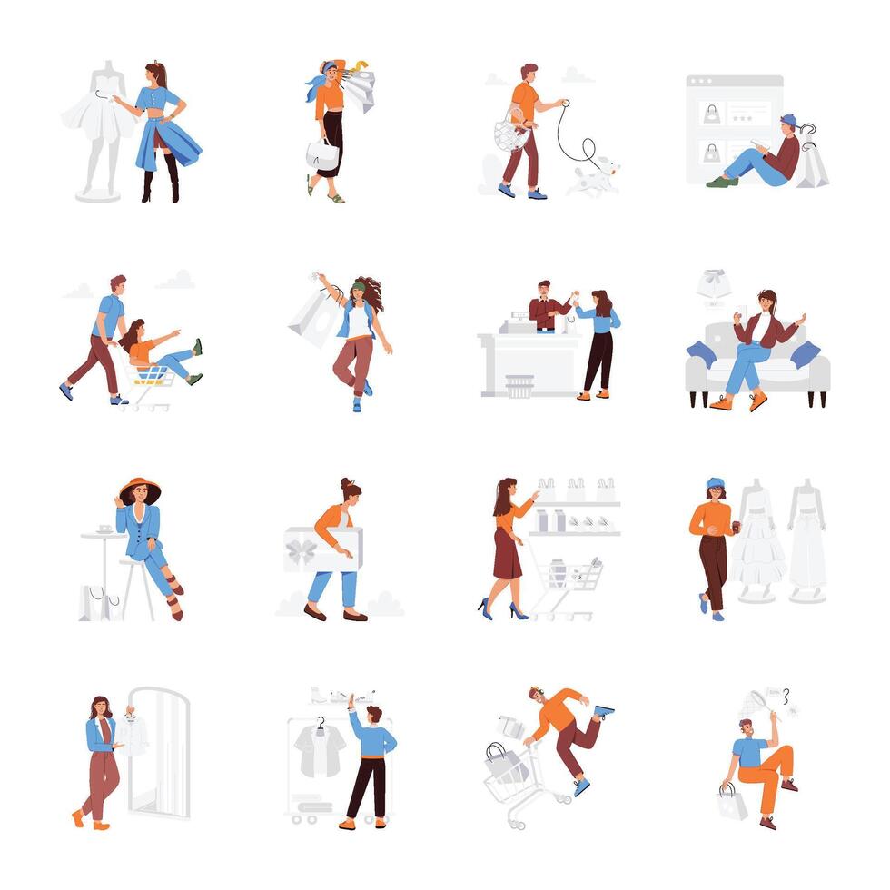 Collection of Shopping Flat Style Illustrations vector