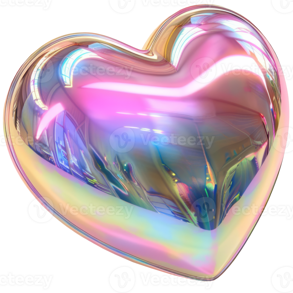 3D iridescent material side view heart shape isolated groovy png