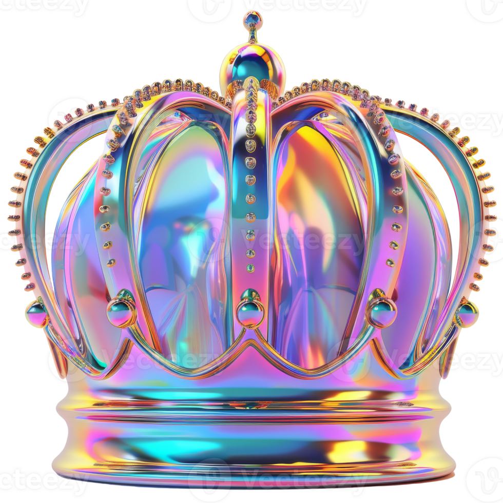 3D iridescent material crown shape isolated png