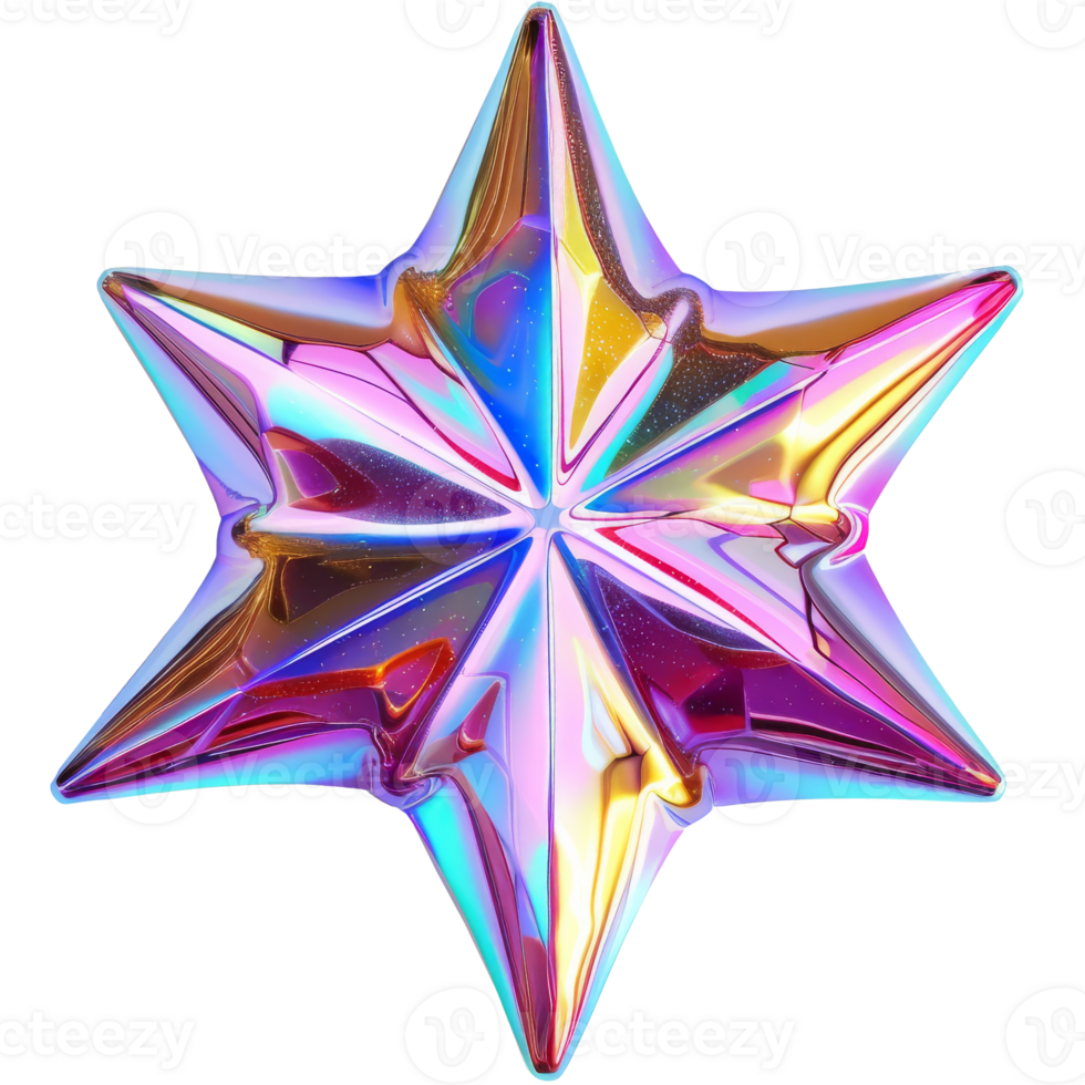 3D iridescent material star isolated groovy png