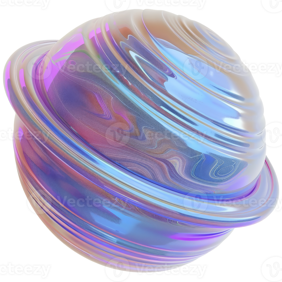 3D iridescent material shape planet isolated groovy png