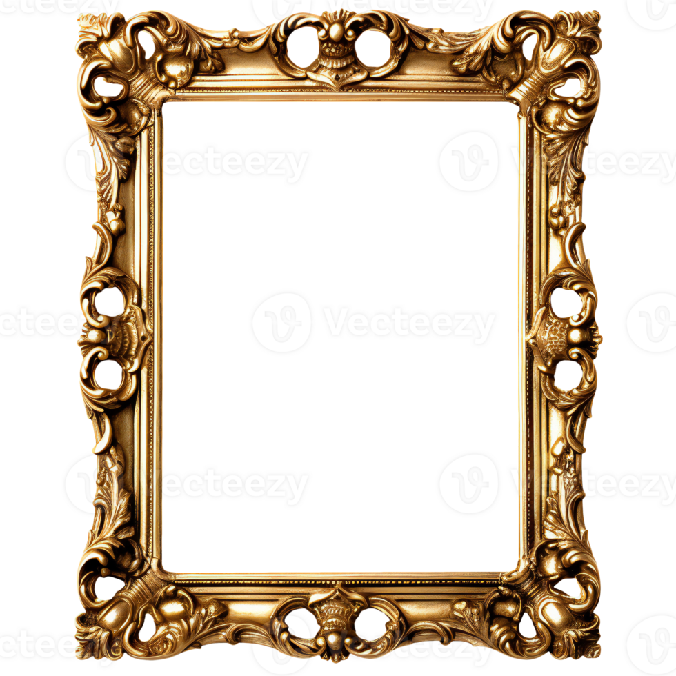 antique golden frame isolated on transparent. Gold vintage frame. png