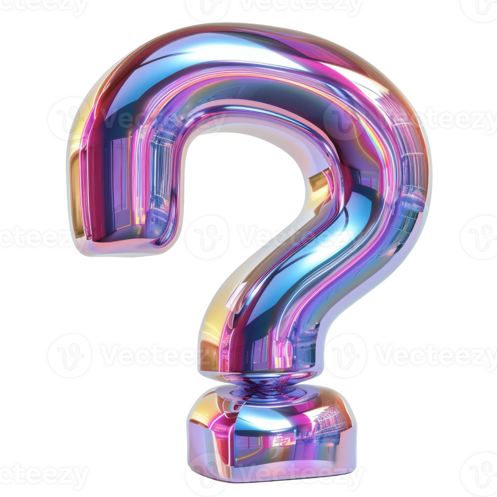 3D iridescent material question sign shape isolated png