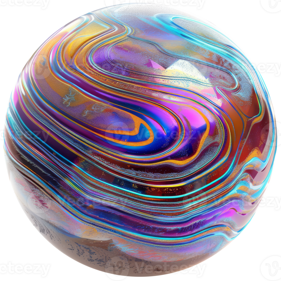3D iridescent material shape planet isolated groovy png