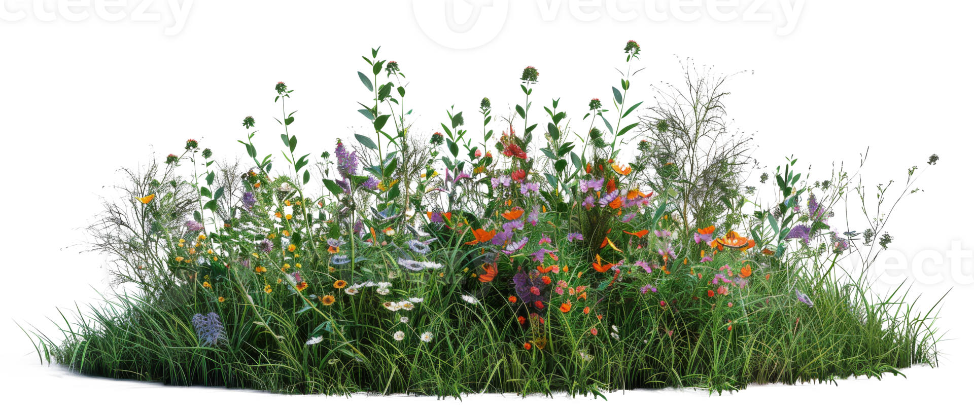 A bush made with grass and wildflowers, blooming field meadow png