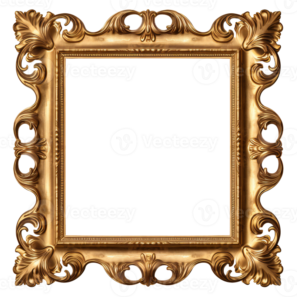 antique golden frame isolated on transparent. Gold vintage frame. png