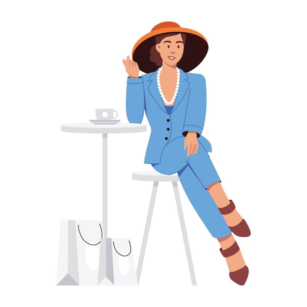 A flat style character illustration of drinking coffee vector