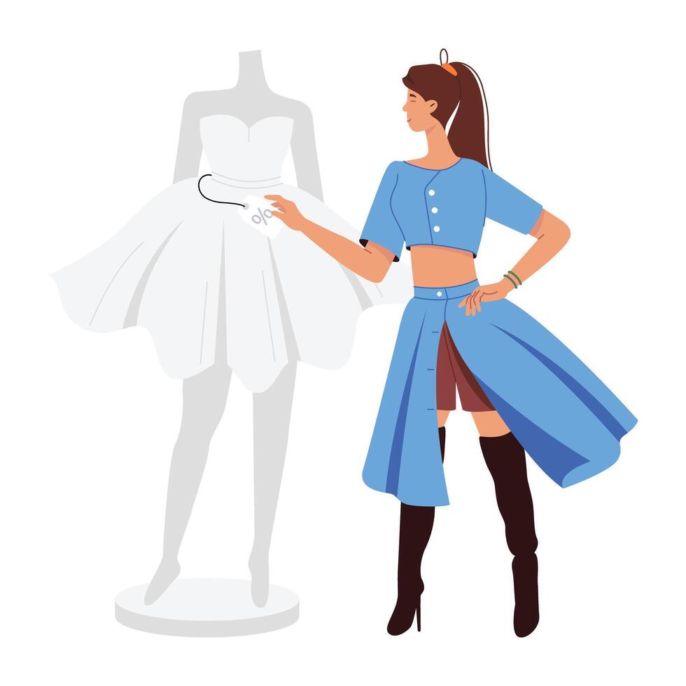 A flat style character illustration of cloth sale vector