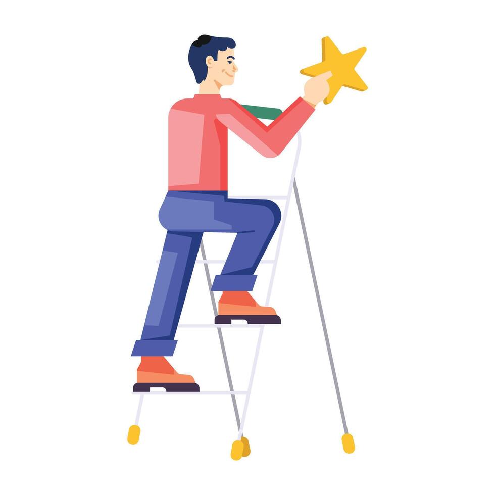 Man working on career advancement, flat illustration vector