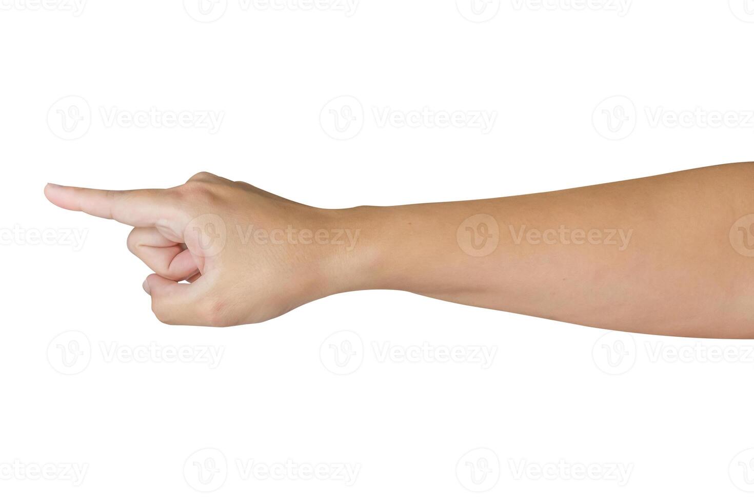 man hand touching or pointing to something isolated on white background photo
