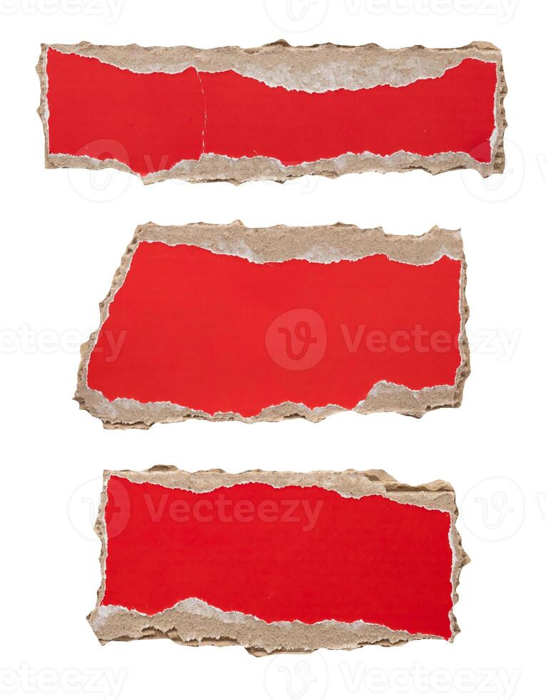 piece of red cardboard paper tear isolated on white background photo