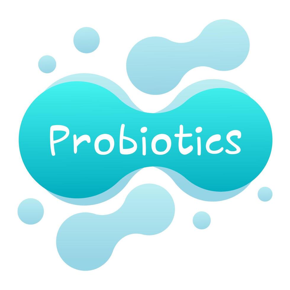 Probiotics. Light blue fluid. Digestion, intestinal microflora, immunity. Liquid, drops, water balance, hydration, substance, molecule, science, experiment, medicine, medicament, healthcare vector