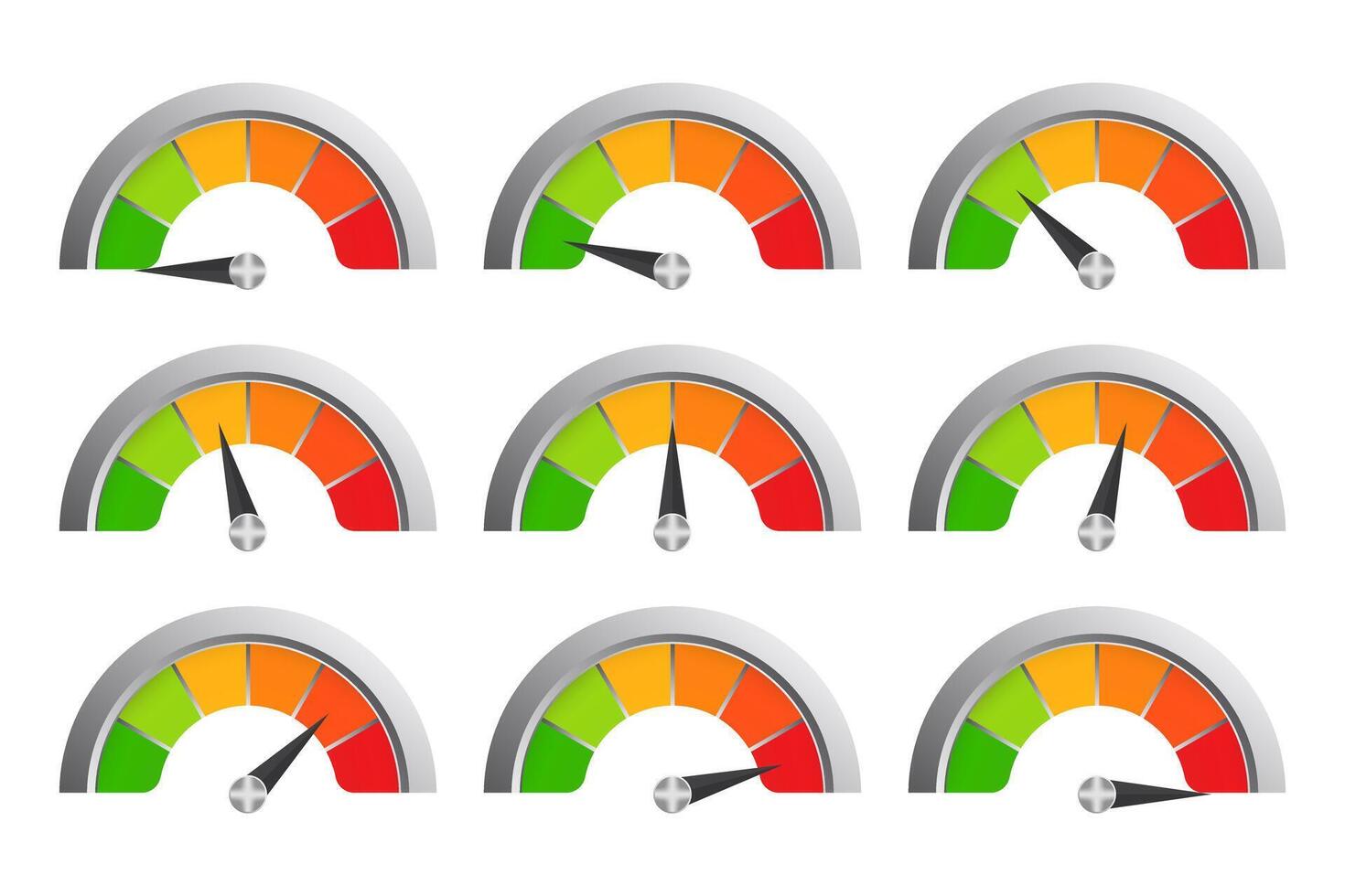 Multi colored scale in a metal frame. Measure, measurement, arrow, data transfer rate, speedometer, green to red, temperature, thermometer, medical and engineering device, health monitoring, min, max vector