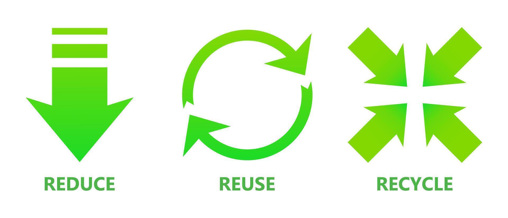 Reduce, reuse, recycle. Green circular arrows, leaf, leaves, clean environment, pollution, save the planet, ecology, nature, zero waste, eco, biodegradable materials, organic, natural, microplastics vector