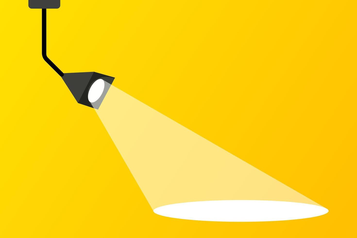 Spotlight on a yellow background. Lantern, light, shine, stage, performance, speech, important topic, illuminate, black lamp, empty space, banner, poster. illustration vector
