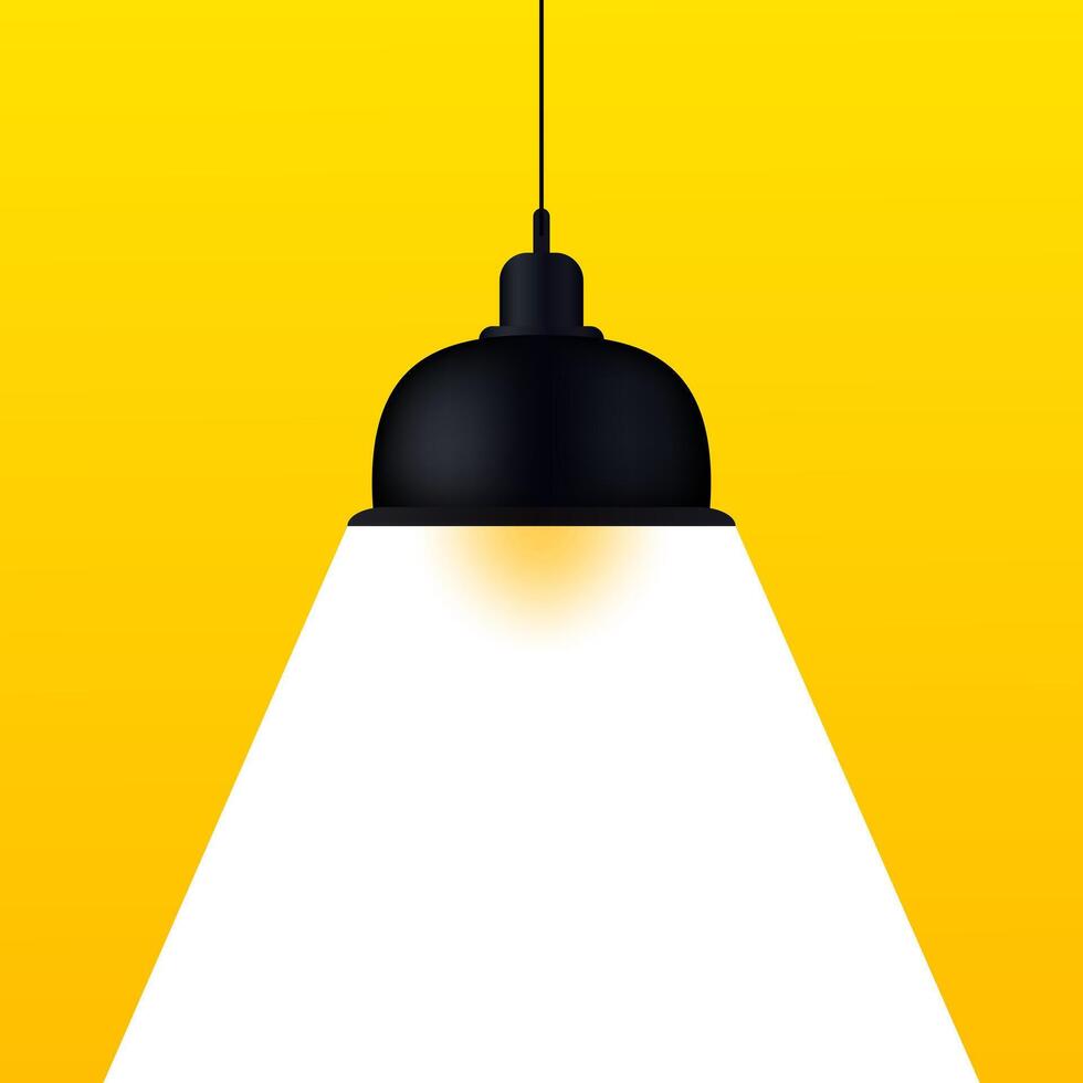 Spotlight on a yellow background. Lantern, light, shine, stage, performance, speech, important topic, illuminate, black lamp, empty space, banner, poster. illustration vector