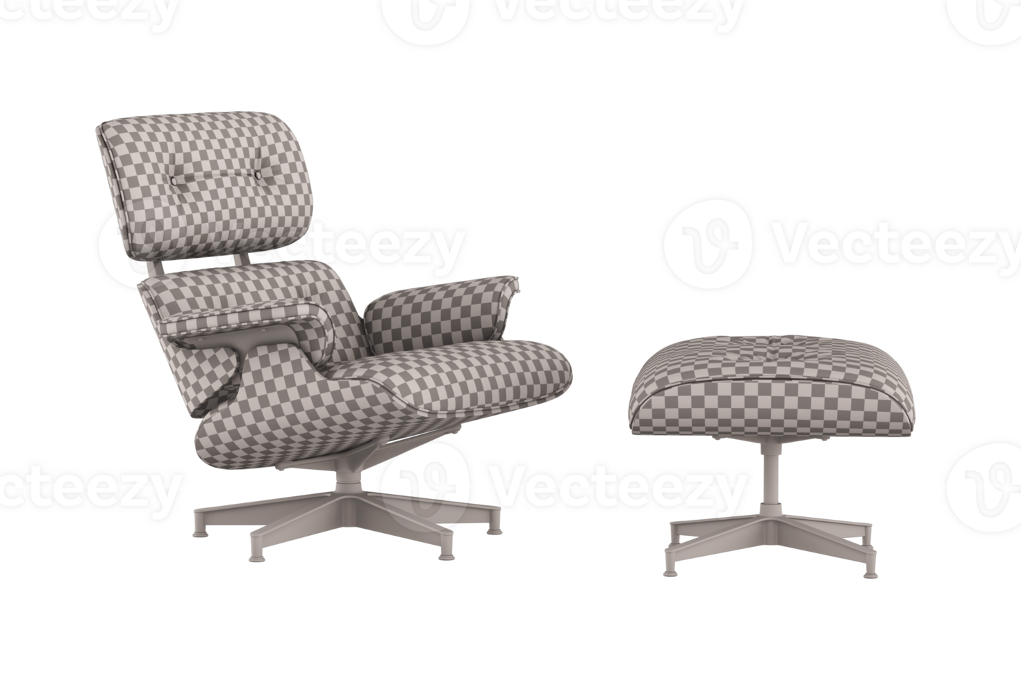 3d rendering of Vitra Eames lounge chair with stool , With Checker material png