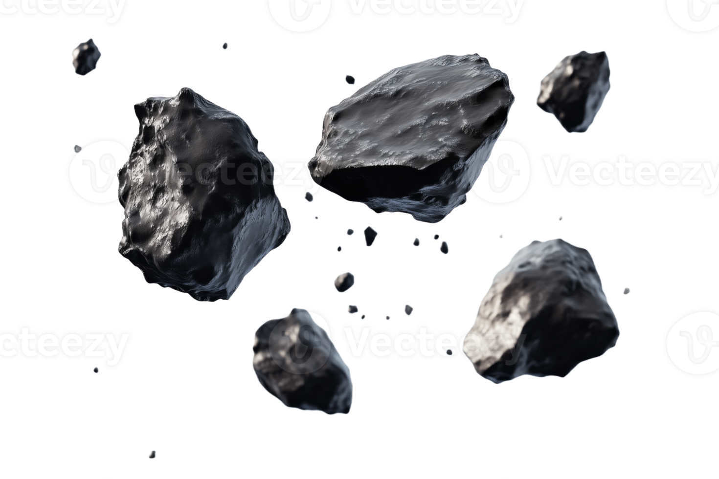 A Collection of Floating Black Rocks in Space png