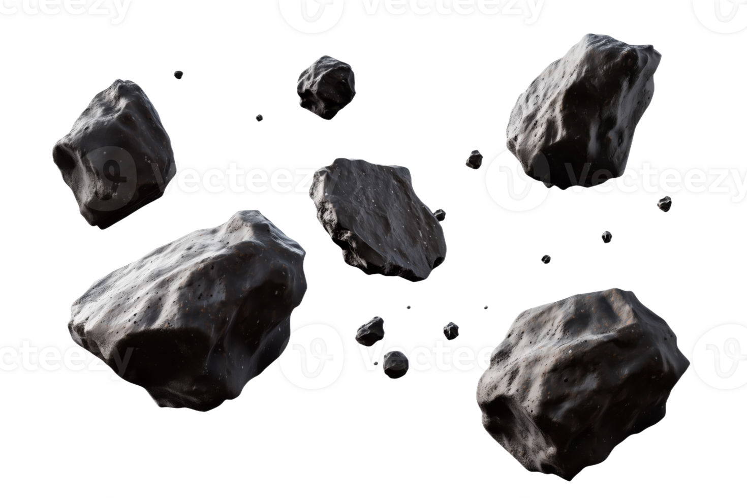 Scattered Asteroids in Space Representing Cosmic Debris png